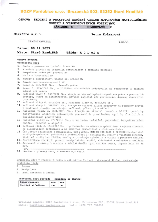 Forklift and hydraulic platform driver training